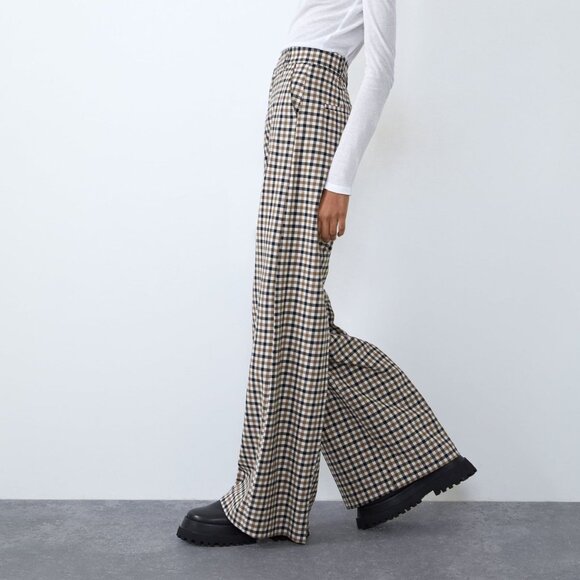 Zara Plaid Wide-Leg Palazzo Pants - Size Medium - Picture 7 of 7